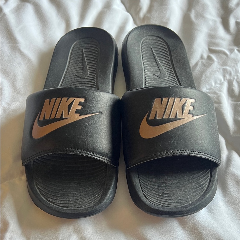 Nike Black and Gold Women's Sandals